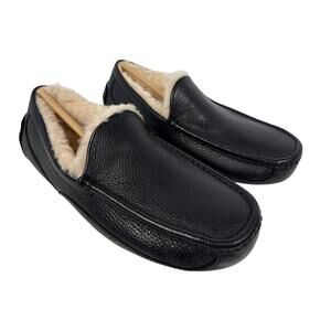 Ugg Ascot Slipper Mens Size 8 Black‎ Leather Slip On Lined